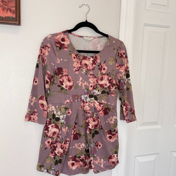 MATERNITY LaClef Women's Peplum Top in Mauve Floral - size small - Picture 2 of 13